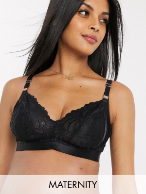 Projectme Nursing Warrior Lace Wire Free Soft Bra In Black