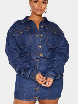 Plus Mid Wash Oversized Cropped Denim Jacket