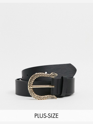 Glamorous Curve Exclusive Belt With Curved Snake Buckle In Black