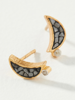 Deco Diamond Moon Post Earrings