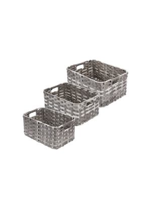 Mdesign Rectangular Woven Braided Home Storage Basket Bin Set In 3 Sizes - Gray