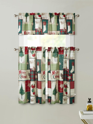 Kate Aurora Holiday Living Complete Classic Merry Christmas 3 Pc Kitchen Curtain Tier And Valance Set