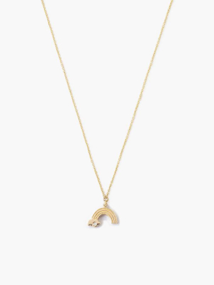 14k Gold Rainbow Necklace With Diamond Inlay