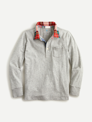 Boys' Long-sleeve Polo With Plaid Collar