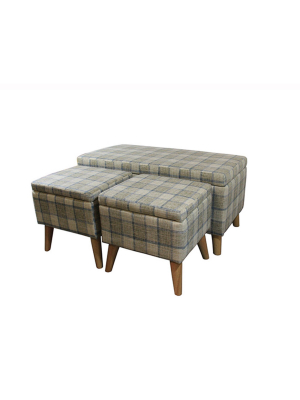 Plaid Storage Bench With 2 Seating Gray - Ore International