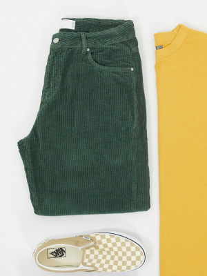 Asos Design Relaxed Tapered Corduroy Jeans In Dark Green