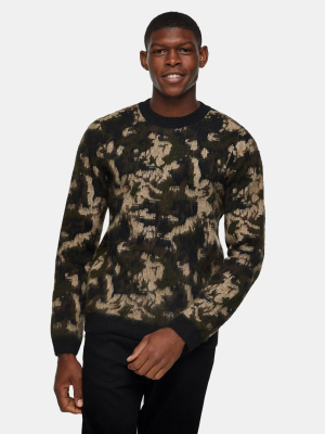 Fluffy Camouflage Knitted Sweater