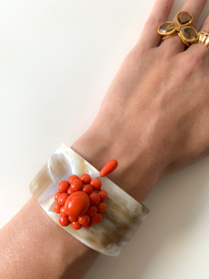 Coral & Horn Cuff Bracelet