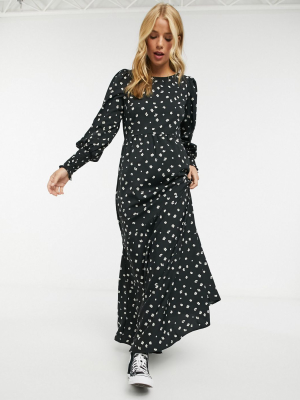 Vero Moda Maxi Dress With Deep Cuffs In Black Ditsy Floral