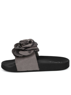 Sandy05 Grey Rose Slide On Sandal