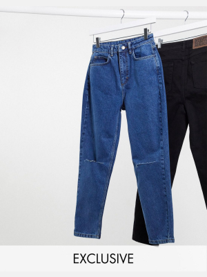 Reclaimed Vintage Inspired The 91' Mom Jean With Knee Rip In Dark Stone Wash