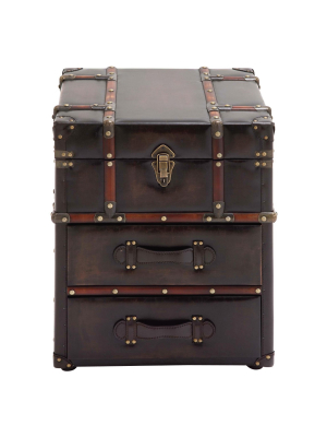 Wood And Faux Leather Trunk End Table Espresso Brown - Olivia & May