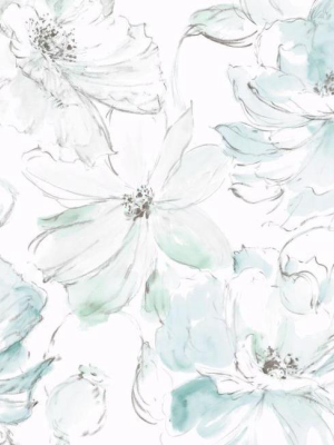 Sample Floral Dreams Wallpaper In Blue-green From The Impressionist Collection By York Wallcoverings