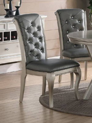 Set Of 2 Rubber Wood Dining Chair With Tufted Back Gray/silver - Benzara