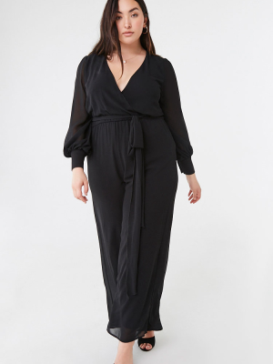 Plus Size Belted Chiffon Jumpsuit