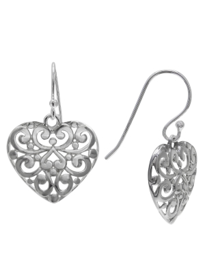 Women's Filigree Heart Drop Earrings In Sterling Silver - Gray (29mm)