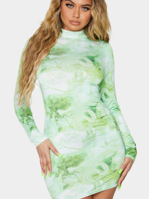 Lime Print Print Slinky High Neck Long Sleeve...