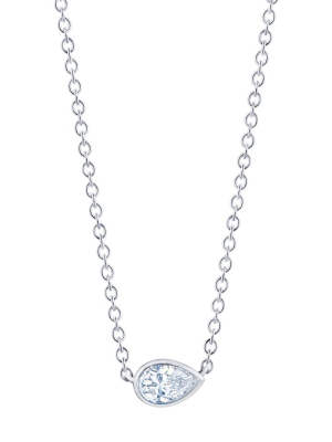 Classic Side-set Pear Shape Diamond Necklace - White Gold