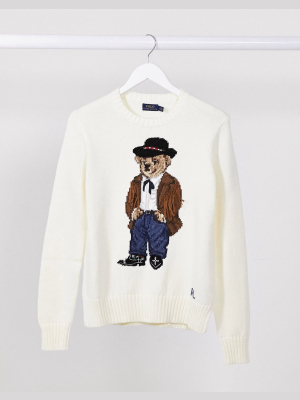 Polo Ralph Lauren Long Sleeve Sweatshirt With Bear Logo In White