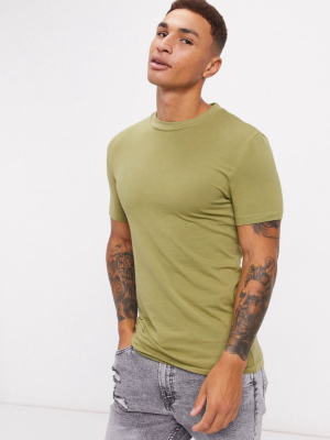 Asos Design Organic Muscle Fit T-shirt In Green