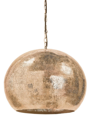 Pierced Metal Sphere Pendant In Natural Brass