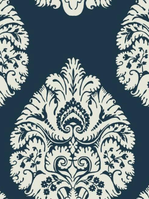 Teardrop Damask Wallpaper In Navy From The Ronald Redding 24 Karat Collection By York Wallcoverings