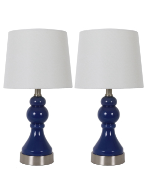 Set Of 2 Draper Table Lamp With Usb Ports (includes Led Light Bulb) Blue - Decor Therapy