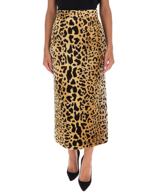 Miu Miu Leopard Print Midi Skirt