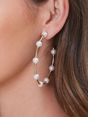 Faux Pearl Hoop Earrings