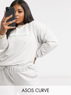 Asos Design Curve Tracksuit Oversized Sweat With Wellness Logo / Oversized Sweatpants In Gray Marl