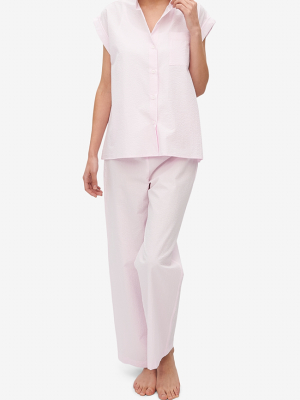 Set - Cuffed Sleeve Shirt And Lounge Pant Pink Seersucker