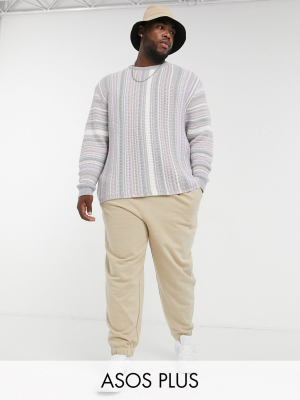 Asos Design Plus Knitted Textured Sweater In Pastel Stripes