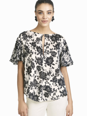 Amaya Blouse - Ivory & Black Large Peony - Final Sale