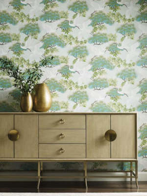 Sprig & Heron Wallpaper In Teal From The Tea Garden Collection By Ronald Redding For York Wallcoverings