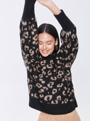 Fuzzy Leopard Print Sweater