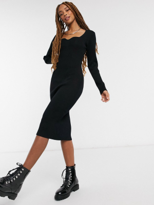 New Look Sweetheart Knitted Dress In Black