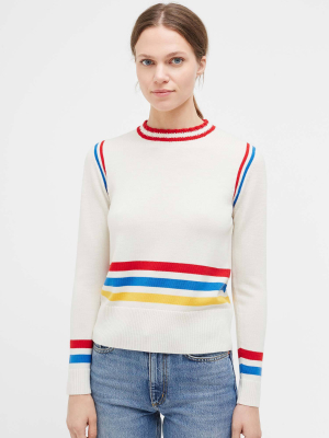 Cream Sporty Stripe Merino Wool Sweater