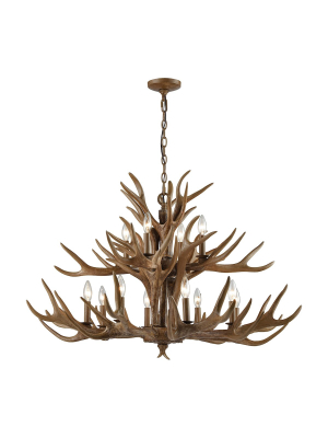 Elk 12-light Chandelier In Wood Brown