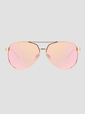 Women's Aviator Sunglasses With Mirror Polarized Lenses - A New Day™ Rose Gold