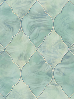 Baroque Glass Wallpaper In Blue, Gold, And Cream From The Aerial Collection By Mayflower Wallpaper