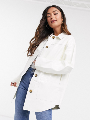 Asos Design Vinyl Shacket In Cream