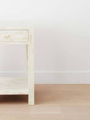 White Bone Square End Table With Drawer