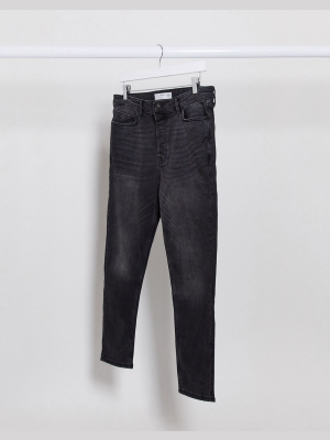 Topman Tapered Jeans In Washed Black