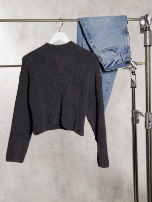 Pull&bear Pacific Ribbed Sweater In Charcoal