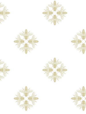 Honey Bee Peel & Stick Wallpaper In White And Gold By Roommates For York Wallcoverings