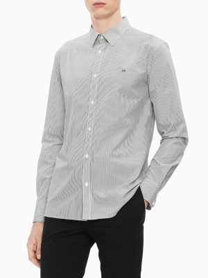 Slim Fit Striped Logo Button Down Shirt