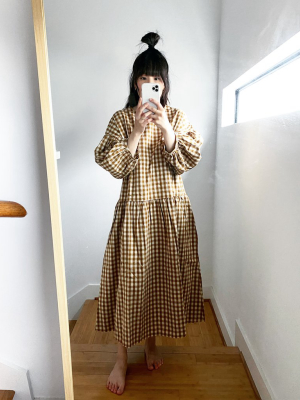 May Dress, Camel Gingham