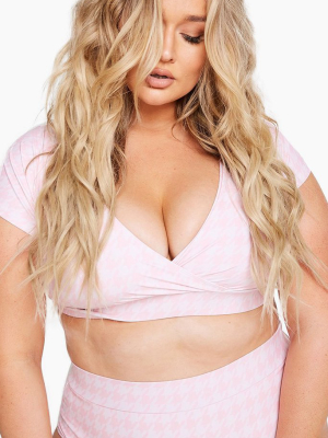 Lover High Waisted Bikini Bottom (curves) - Pink & White Houndstooth Print