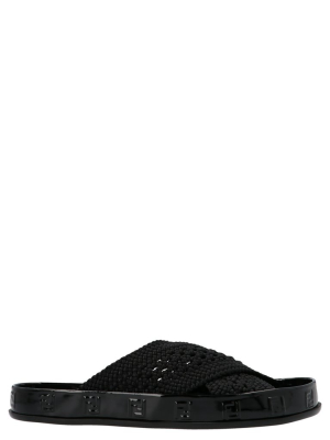 Fendi Reflection Woven Lace Slides