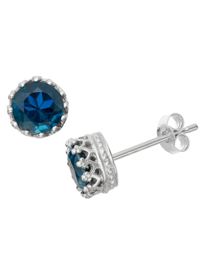 6mm Round-cut London Blue Topaz Crown Earrings In Sterling Silver